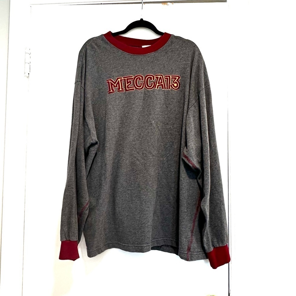 VTG 90’s Y2K 3X Mecca 13 Hip‎ Hop Red & Grey Pullover Red Stitch Oversized Top.